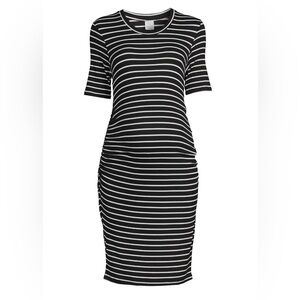 Maternity side ruched striped dress